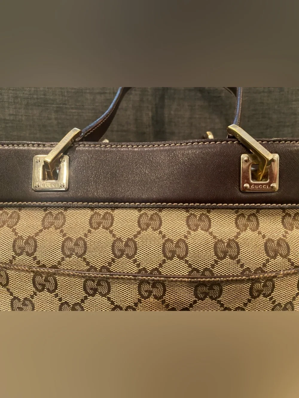 Gucci Beige GG Canvas Tote w/ Brown Leather & Gold Horsebit Hardware. Classic ❤️ - Picture 10 of 12